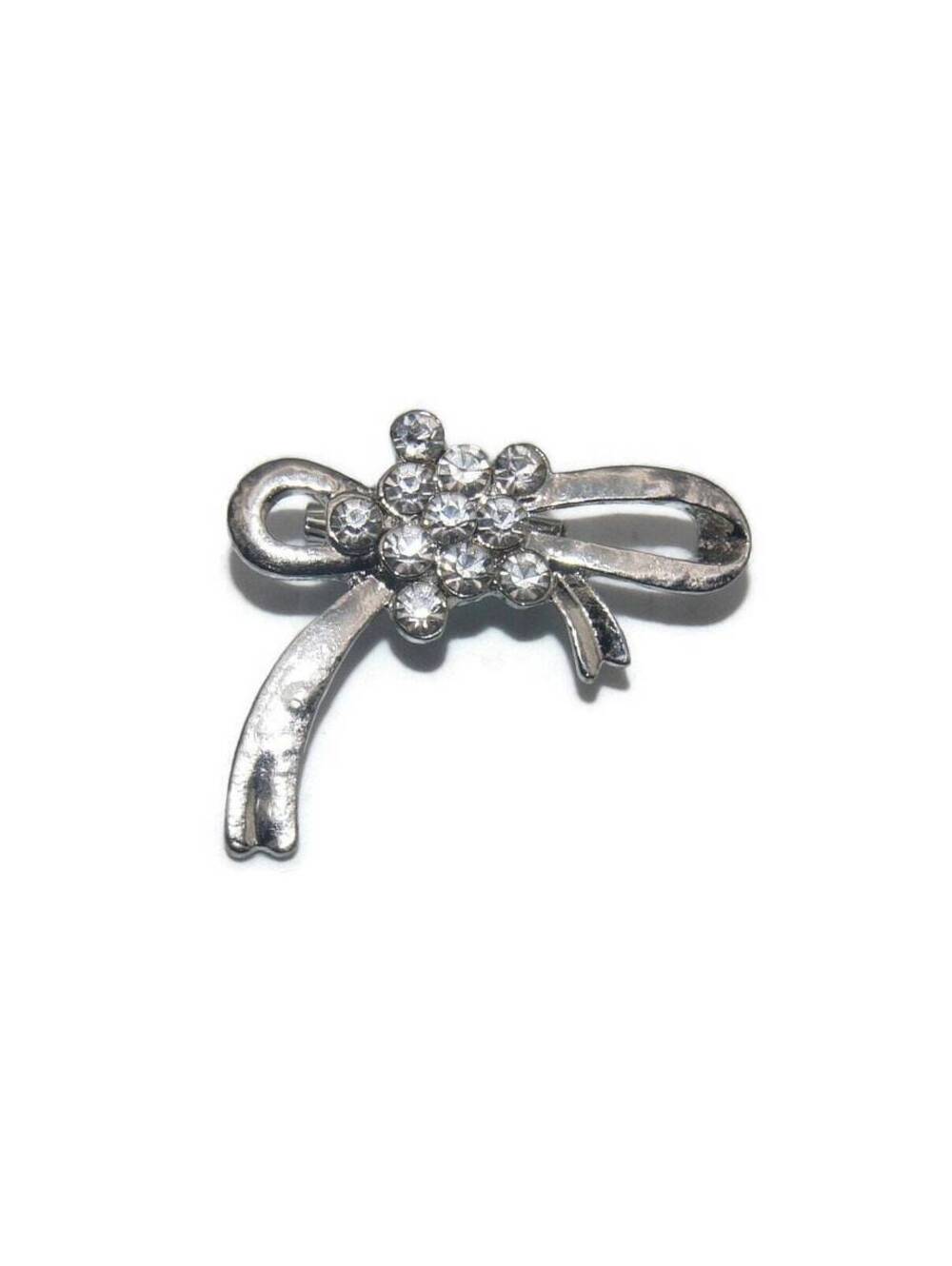 Vintage Silver Tone and Clear Rhinestones Bow Brooch.